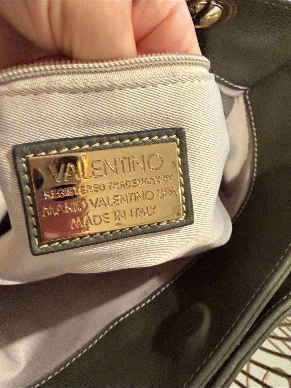 Valentino Olive Green Leather Shoulder Bag with Gold Chain Straps - Picture 12 of 14